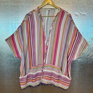 Boho Striped Kimono Sleeve Tassel Hem Top